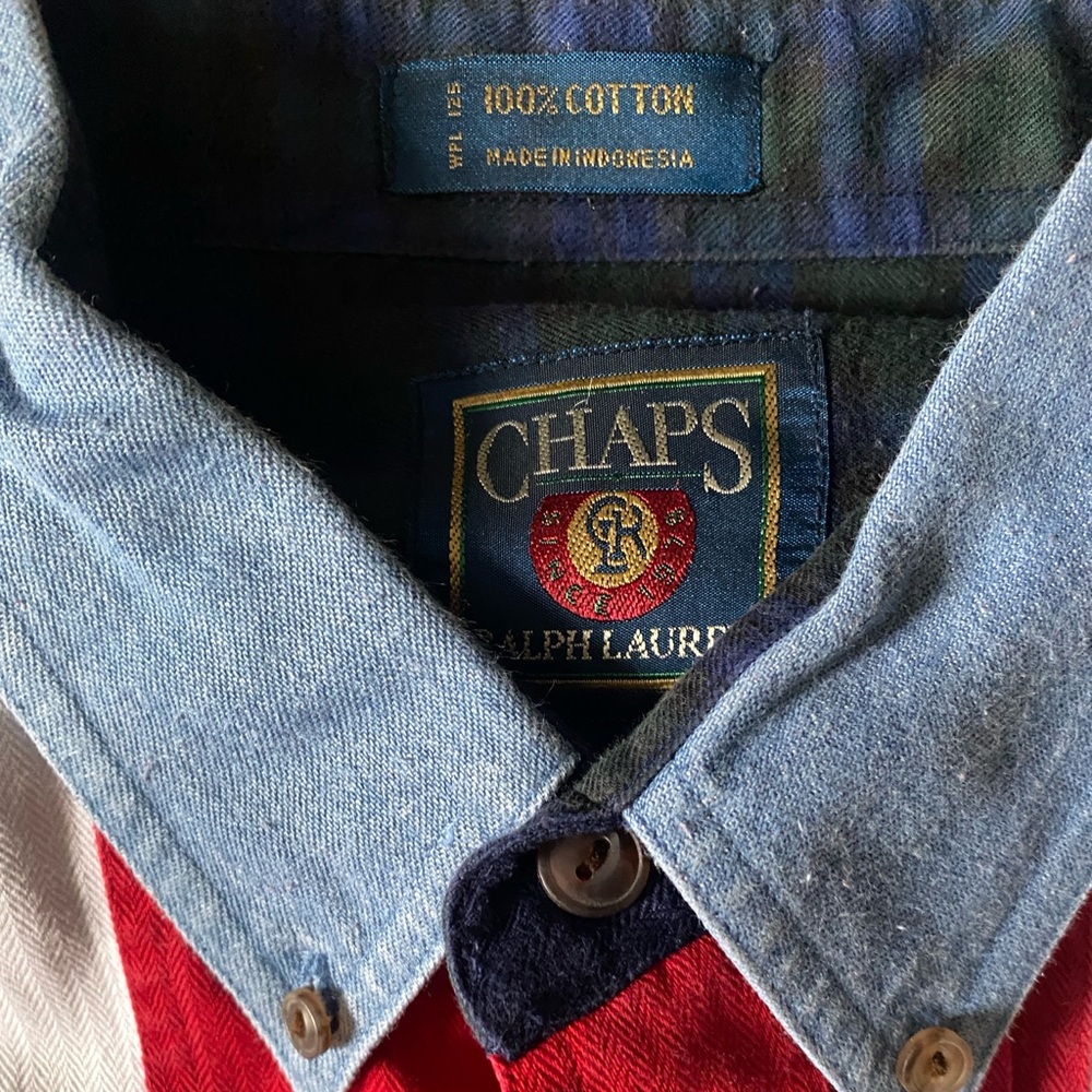 Vintage Chaps Red And White Stripe Oxford Casual Button Down Shirt Size L - Picture 3 of 6